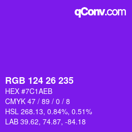 Color code: RGB 124 26 235 | qconv.com