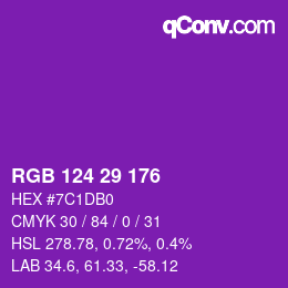 Color code: RGB 124 29 176 | qconv.com