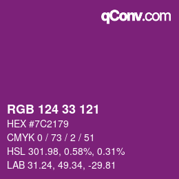 カラーコード: RGB 124 33 121 | qconv.com
