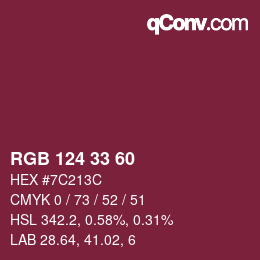 Color code: RGB 124 33 60 | qconv.com