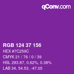 カラーコード: RGB 124 37 156 | qconv.com