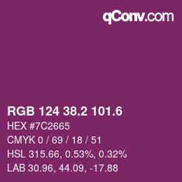 カラーコード: RGB 124 38.2 101.6 | qconv.com