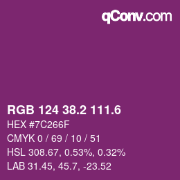 カラーコード: RGB 124 38.2 111.6 | qconv.com