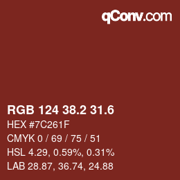 カラーコード: RGB 124 38.2 31.6 | qconv.com