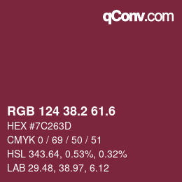 カラーコード: RGB 124 38.2 61.6 | qconv.com