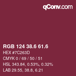 カラーコード: RGB 124 38.6 61.6 | qconv.com