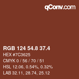 カラーコード: RGB 124 54.8 37.4 | qconv.com