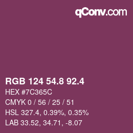 カラーコード: RGB 124 54.8 92.4 | qconv.com