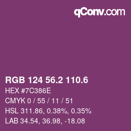カラーコード: RGB 124 56.2 110.6 | qconv.com