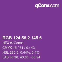カラーコード: RGB 124 56.2 145.6 | qconv.com