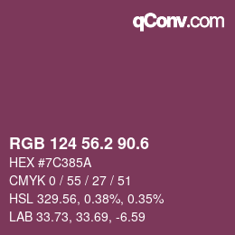 カラーコード: RGB 124 56.2 90.6 | qconv.com