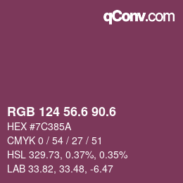 カラーコード: RGB 124 56.6 90.6 | qconv.com
