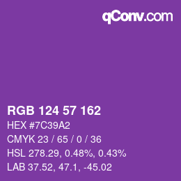 Color code: RGB 124 57 162 | qconv.com