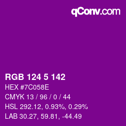 Color code: RGB 124 5 142 | qconv.com