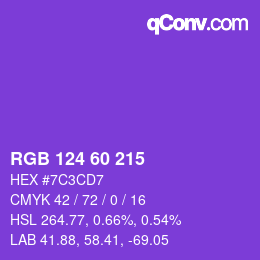 Color code: RGB 124 60 215 | qconv.com