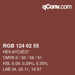 颜色代码: RGB 124 62 55 | qconv.com