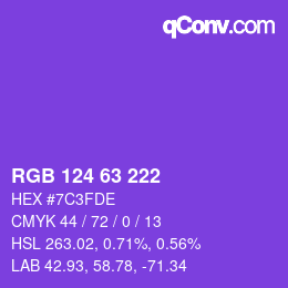 Color code: RGB 124 63 222 | qconv.com