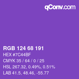 Color code: RGB 124 68 191 | qconv.com