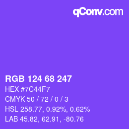 Color code: RGB 124 68 247 | qconv.com