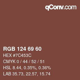颜色代码: RGB 124 69 60 | qconv.com