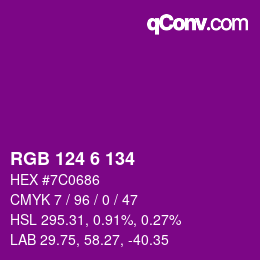 Color code: RGB 124 6 134 | qconv.com