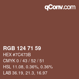 Farbcode: RGB 124 71 59 | qconv.com