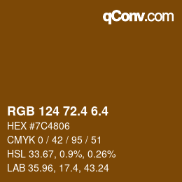 カラーコード: RGB 124 72.4 6.4 | qconv.com