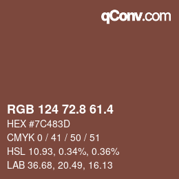 カラーコード: RGB 124 72.8 61.4 | qconv.com