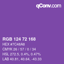 Color code: RGB 124 72 168 | qconv.com