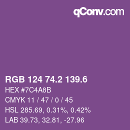 カラーコード: RGB 124 74.2 139.6 | qconv.com