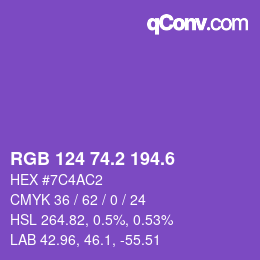カラーコード: RGB 124 74.2 194.6 | qconv.com