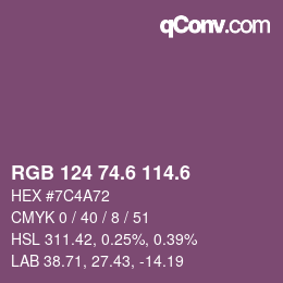カラーコード: RGB 124 74.6 114.6 | qconv.com