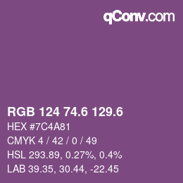 カラーコード: RGB 124 74.6 129.6 | qconv.com