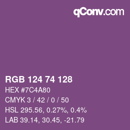 Farbcode: RGB 124 74 128 | qconv.com