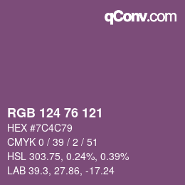 Color code: RGB 124 76 121 | qconv.com
