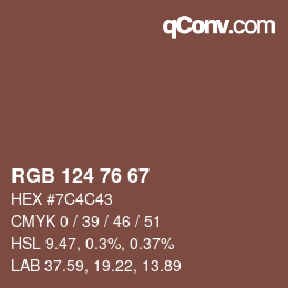 カラーコード: RGB 124 76 67 | qconv.com