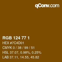 Color code: RGB 124 77 1 | qconv.com