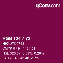 Color code: RGB 124 7 72 | qconv.com