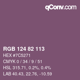 颜色代码: RGB 124 82 113 | qconv.com