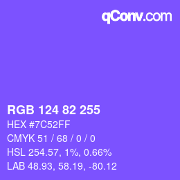 Color code: RGB 124 82 255 | qconv.com