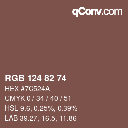 颜色代码: RGB 124 82 74 | qconv.com