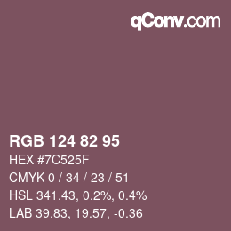 Color code: RGB 124 82 95 | qconv.com