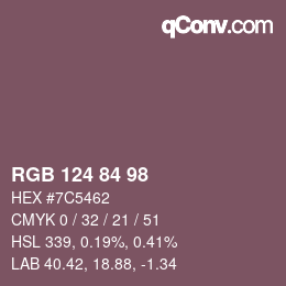 颜色代码: RGB 124 84 98 | qconv.com