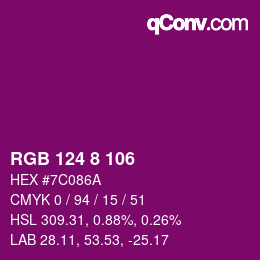 カラーコード: RGB 124 8 106 | qconv.com