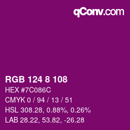 Color code: RGB 124 8 108 | qconv.com