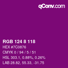 カラーコード: RGB 124 8 118 | qconv.com