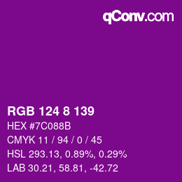 Color code: RGB 124 8 139 | qconv.com