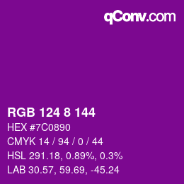 カラーコード: RGB 124 8 144 | qconv.com