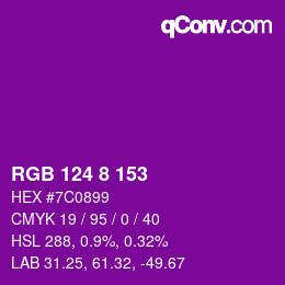 Color code: RGB 124 8 153 | qconv.com