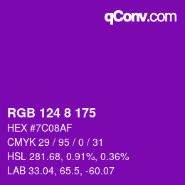 Color code: RGB 124 8 175 | qconv.com